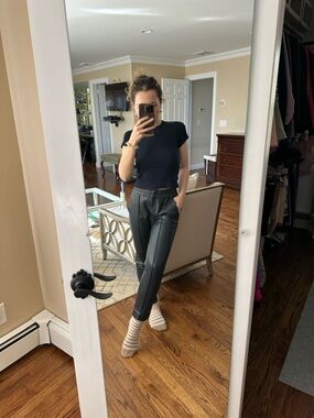 Rebecca Taylor Dark Blue Faux Leather Jogger Pants - Women's Stylish Trousers